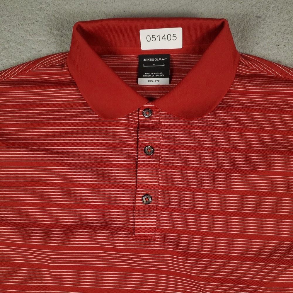 Nike Polo Shirt Mens Size Large Red Striped Swoosh Golf Casual Short Sleeve